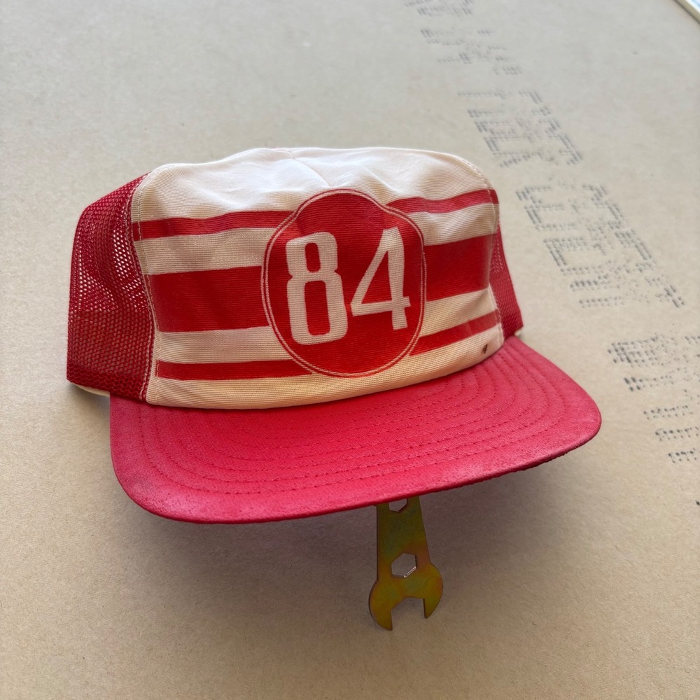 Vintage 80s Unbranded 84 Striped Trucker Hat